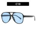 Retro double-bridge large frame sunglasses featuring black frame and light blue lenses - Shiny Black Frame Blue Lens