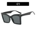 Fashionable oversized square black glasses frames featuring gold rice nail decorative accents - Black Frame Gray Lens (C1)