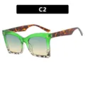 Oversized square glasses frame with fashion green and tortoise pattern finish for street style - Green Leopard / Green Tea Lens (C2)