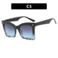Stylish square oversized glasses with black frame and blue gradient lenses. - Black Leopard / Grey Blue Lens (C5)