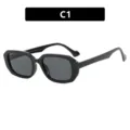 Vintage black square small frame sunglasses with a chic retro design for women - Glossy Black/Grey Lens