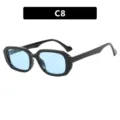 Gafas de sol retro con montura pequeña cuadrada, montura negra y lentes azul claro C8 - Negro Brillante Azul