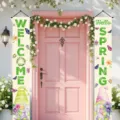 Spring porch banners set with gnome and floral design for home entrance decor - Spring Gnome Design / 30x150cm / Light Beige
