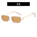 Trendy kleine vierkante zonnebril met metalen halve rand en bruine glazen, kleur C4 - Gouden Frame Lichte Thee (C4) / Gouden Frame Licht Thee Lens