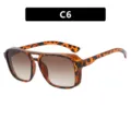 Stylish leopard print square sunglasses with double bridge and gradient lenses. - Tortoise / Gradient Tea