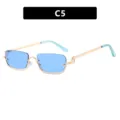 Stijlvolle kleine rechthoekige metalen half-frame zonnebril met blauwe glazen C5 - Gouden Frame Blauwe Lens