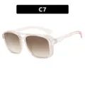 Square frame double bridge sunglasses with transparent pink frames and brown lenses - Champagne