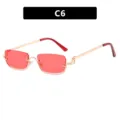 Trendy kleine rechthoekige zonnebril met rode glazen en goudkleurig montuur SKU C6 - Gouden Montuur Roze Lens