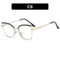 Stylish women's cat-eye anti-blue light glasses frame in black and gold finish, model C6 - Black to Transparent Gradient