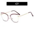 Stylish C7 wine red cat eye glasses frame for women with elegant metal temples design - Wine Red and Clear Purple