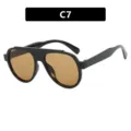 Stylish oversized aviator sunglasses for women with brown lenses and black frame - One Size / Bright Black Tea Lens
