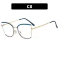 Cat-eye anti-blue light glasses with gold metal frames and teal accents - Blue and Clear Gray