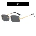 Vintage rimless small frame rectangular sunglasses with gold metal arms in C1 grey - All Gray (C1)