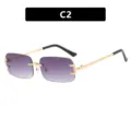 Rimless rectangular sunglasses with purple gradient lenses and gold metal temples - Purple Gradient (C2)