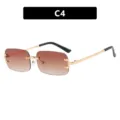 Fashion rimless rectangular sunglasses with brown gradient lenses and gold temples - Brown Gradient (C4)
