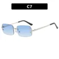 Stylish rimless rectangular sunglasses featuring blue gradient lenses and silver-tone metal arms - Blue Gradient (C7)