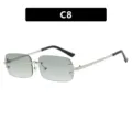 Trendy rimless rectangular sunglasses featuring gradient grey lenses and silver metal frame - Green Gradient (C8)