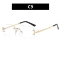 Rimless cut-edge rectangular sunglasses with sleek gold-tone temples and black tips - Transparent (C9)