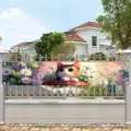 Watercolor kitten and daisy flower garden banner for spring party fence decoration - 30x120cm