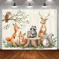 Cartoon forest animals photography backdrop for kids birthday party decoration - 95x75cm