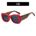 Montura de gafas roja de moda con patillas de grano de madera marrón para mujer - Lente Gris (C8)