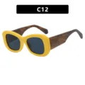 Montura de gafas amarilla de moda con patillas de grano de madera marrón, SKU modelo C12 - Lente Gris (C12)