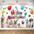 Fondo de fotografía colorido para fiesta de cumpleaños de perros con varias razas - 95x75cm