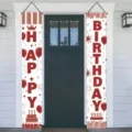 Festive red and white Happy Birthday porch banners for outdoor birthday party decoration - 30x150cm