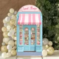 Arched backdrop cover with pink and blue dessert shop theme for party decor - Sweet Shop Theme / 50x120CM