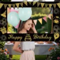 Eleganter schwarz goldener Happy Birthday Fotokabinenrahmen für Partydekorationen - Schwarz Gold Hohl Stil (SYX-001) / 150x100cm
