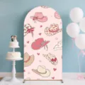 Rosa Bogen-Hintergrund mit Cowboyhut-Druck für Mädchenparty-Fotografie Dekoration - 50x120CM