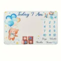 Soft baby milestone blanket featuring blue balloons and cute bear illustration design - Peach Skin / 91x102cm