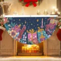 Floral gift themed fan-shaped flag for Christmas holiday fireplace decoration - Flat Style / 37.5x75cm