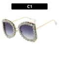 Luxury oversized rhinestone sunglasses for women with pearl detail and blue gradient lenses - One Size / Gold Frame Double Gray (C1)