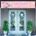 Pink elephant baby shower banner girl party decoration courtyard hanging backdrop fabric - 30x120cm (With Rope)