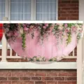 Pink floral fan-shaped bunting banner with wood grain print for garden fence decoration - 37.5x75cm Size / Pink Flat Style