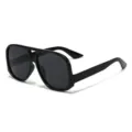 Modern oversized black aviator sunglasses with stylish thick frames for UV protection - Metal Hinge / Glossy Black/Grey Lens