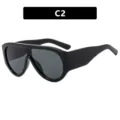 Black shield sunglasses variant C2, trendy flat top fashion sun glasses for women and men. - Shiny Black Full Gray