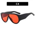 One-piece oversized shield sunglasses in black and red color variant C4, stylish fashion eyewear. - Glossy Black Frame Red Lens