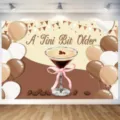 Espresso Martini birthday party backdrop featuring brown balloons and A Tini Bit Older text. - 95x75cm / Martini Glass Style (SBJ-0011) / Off White