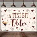 Espresso martini themed birthday party backdrop banner A TINI BIT Older - 95x75cm / Martini Glass Style (SBJ-0012) / Off White