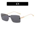 Elegantes gafas de sol cuadradas sin montura con lentes grises y varillas de metal dorado - Estilo C1 (C1) / Gris Completo