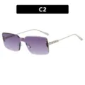 Gafas de sol cuadradas sin montura con lentes degradadas moradas y patillas de metal - Estilo C2 (C2) / Gris Doble