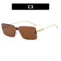 Elegantes gafas de sol cuadradas sin montura con lentes marrones y tono dorado - Estilo C3 (C3) / Todo Marrón