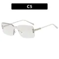 Gafas de sol rectangulares sin montura para mujer con patillas de metal plateado - Blanco Degradado