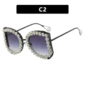 Luxury oversized rhinestone sunglasses with pearl tips and black frame, model C2 - One Size / Black Frame Double Gray (C2)