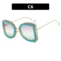Luxe oversized zonnebril voor dames met blauwe strass steentjes en parel details - Eén maat / Grijs Wit Groen (C6)