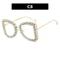 Luxe stras-ingezette goudkleurige cat-eye zonnebril voor dames, SKU-variant C8. - Eén maat / Gouden Frame Heldere Lens (C8)