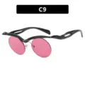 Gafas de sol redondas de media montura con marco de cejas ondulado y lentes rosas - Talla única / Negro Brillante Rojo Oscuro