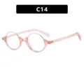 Roze ronde vintage bril met stijlvol metalen montuur en doorzichtige pootjes voor een chique look. - Roze Montuur Heldere Lens